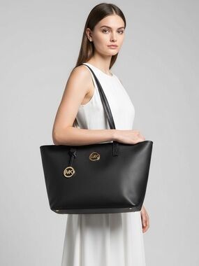 🌻Large Michael Kors Black Leather Jet Set Tote Handbag Purse